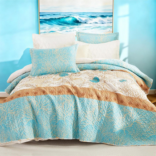 Queen coastal quilt set - coastal,