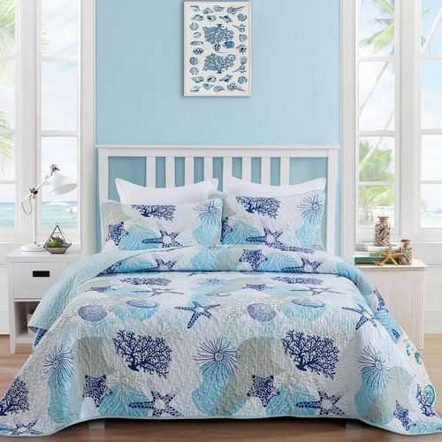 Twin coastal quilt - coastal, blue